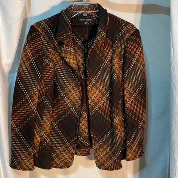 Anne Klein 20w brown gold plaid 💯wool like new - Picture 1 of 11